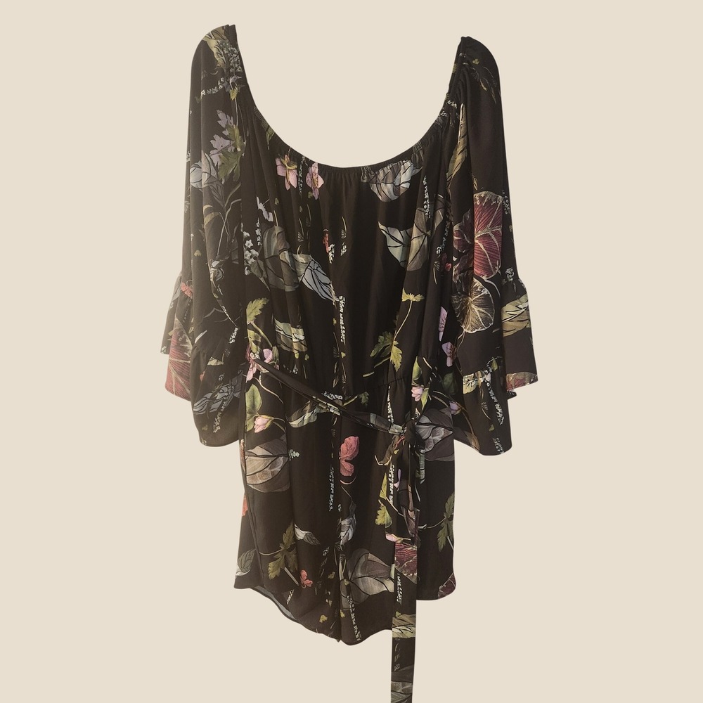 City Chic Floral Bell Sleeve Romper Black Plus 20 Dark Romantic Boho Fairy